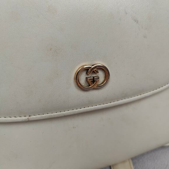 Vintage Gucci Leather Crossbody Bag Small Purse Off-White Cream 80s REPAIRED - Picture 2 of 14